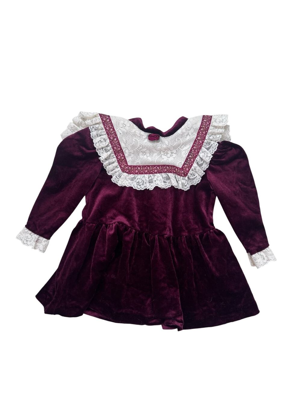 Vintage PRETTY AS A PICTURE Red Velvet Dress Size 3T Girls Lace Collar 1980s